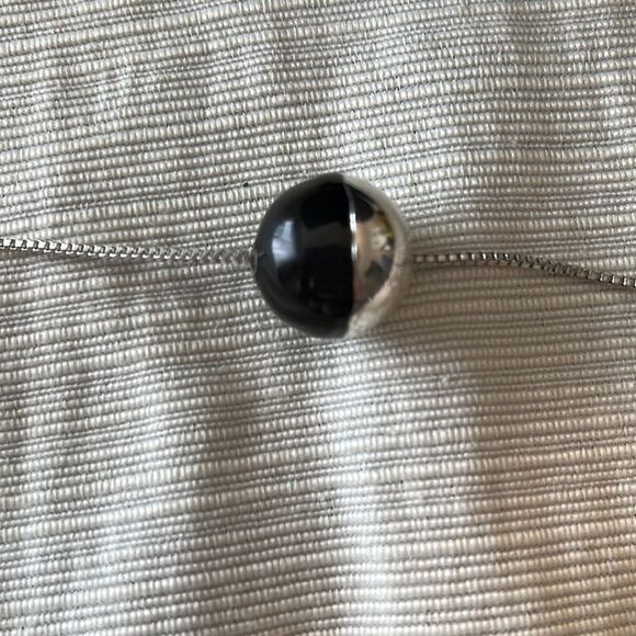 Black and Silver Ball Ying Yang Pendant with Adjustable Necklace - Picture 4 of 5